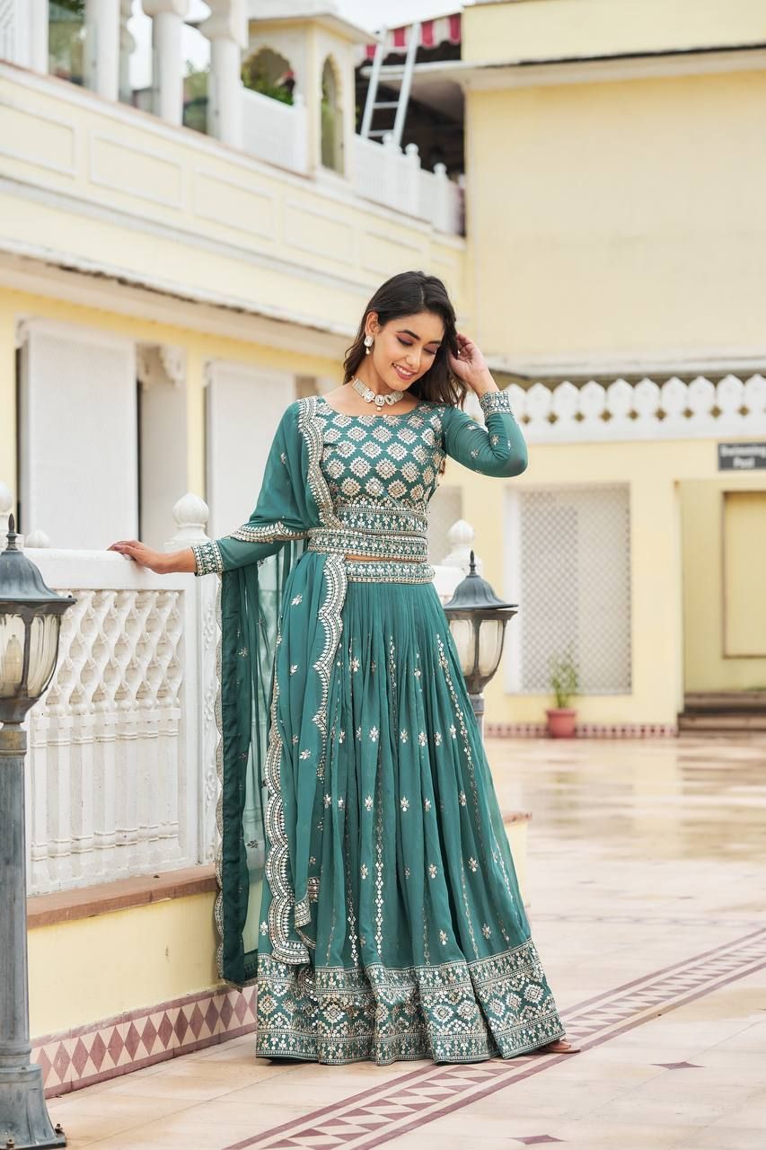 Aastha Sea Green Fox Georgette with Micro Cotton Heavy 7mm Sequence Work