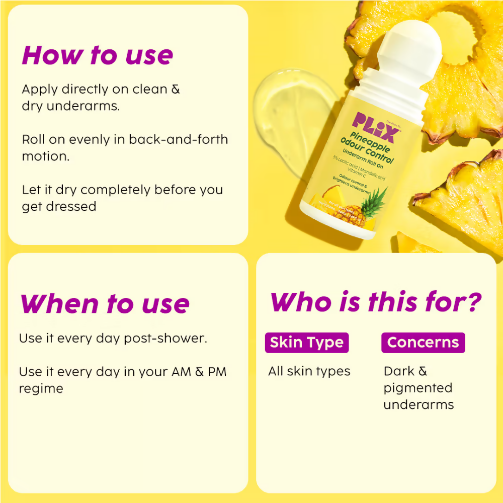 PLIX The Plant Fix Pineapple Odour Control Underarm Roll-On