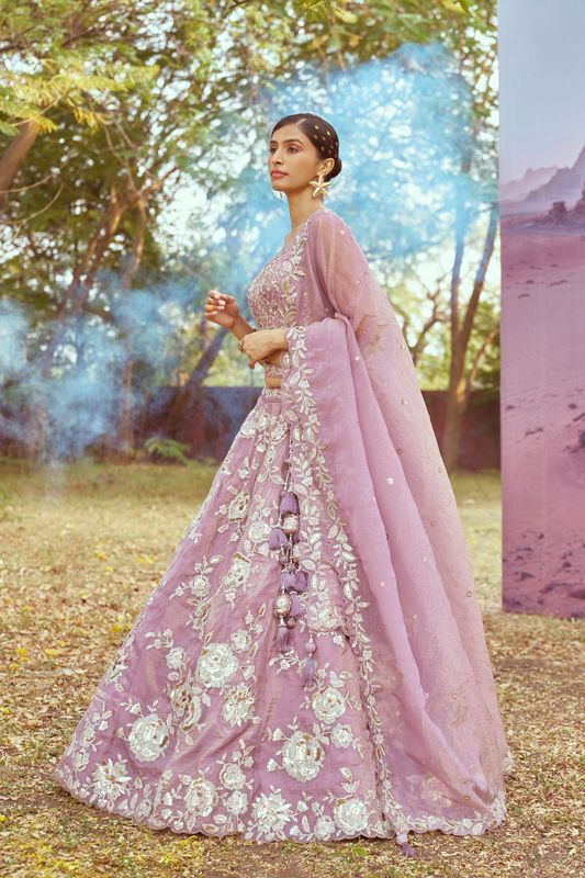 Aastha fashion Lavender Oreganza lehanga blous Embroidery Work