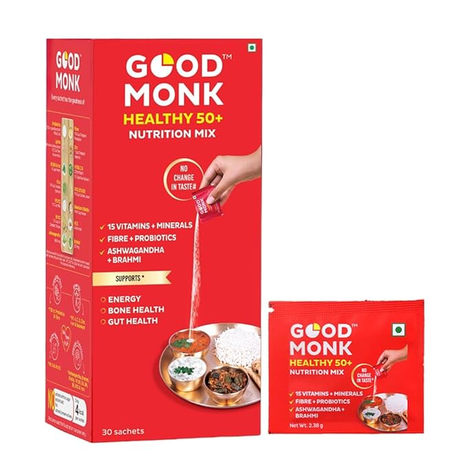 Good Monk Healthy 50+ Nutrition Mix packaging on a white background