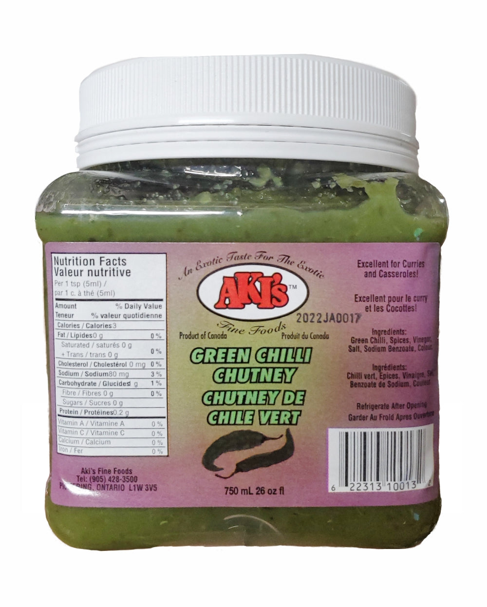 Aki's Green Chilli Chutney 750ml