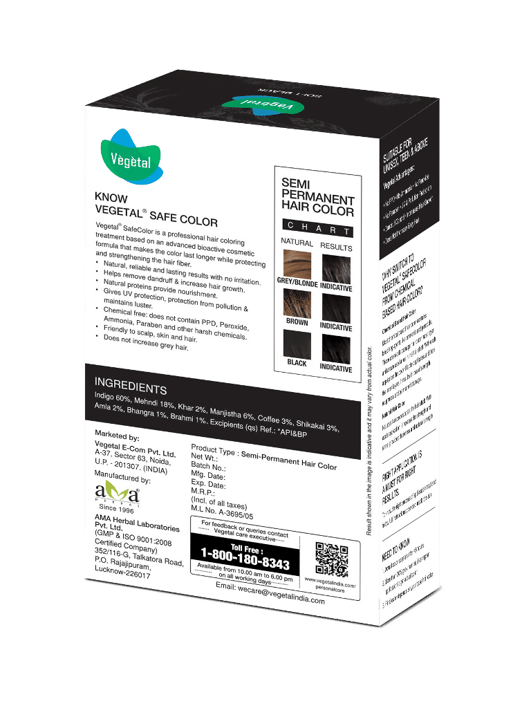 Vegetal Safe Color, Hair Color - Soft Black (Black)