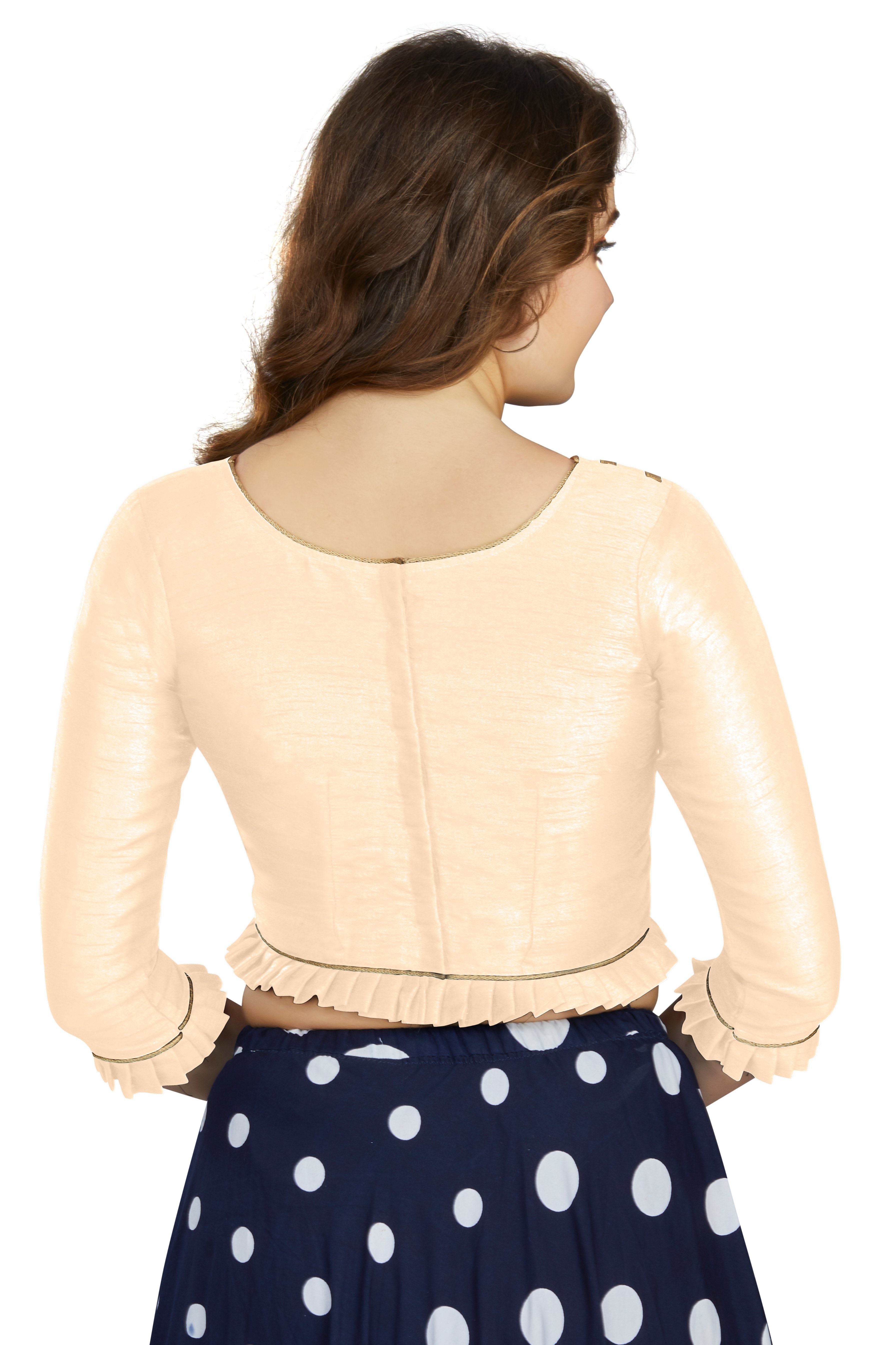 Aastha fashion off White Art Slik Boat Neck Blouse Work Plain