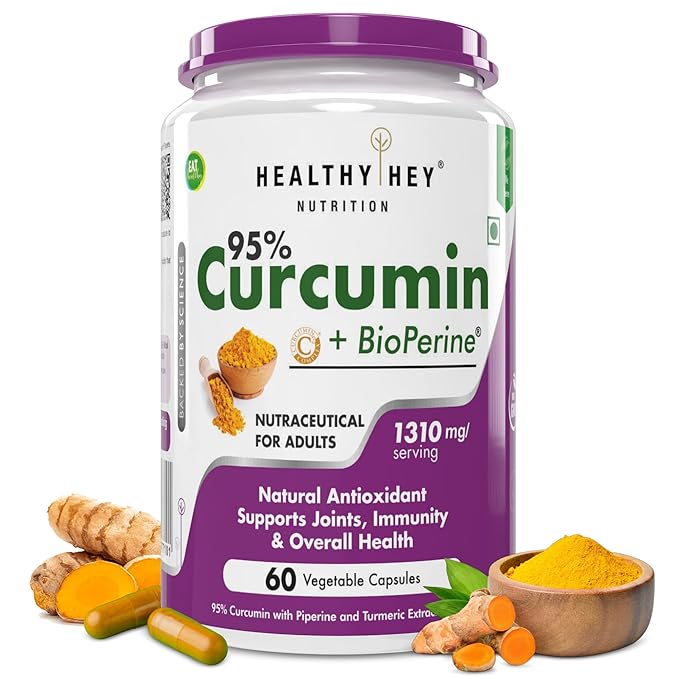 HealthyHey Nutrition Curcumin with Bioperine (Ultra Pure) | Organic Turmeric, 90 Vegetable Capsules