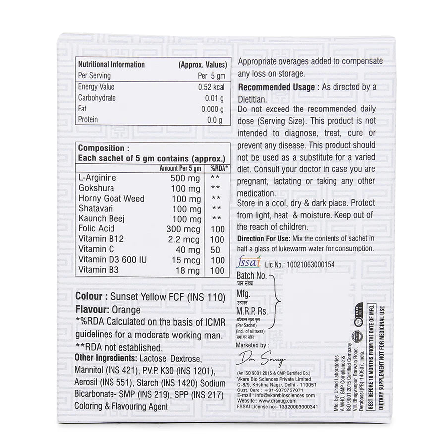 Dr. Snug Hercules Sachets | 5 Sachets of 5 gm Each | To Conquer Stamina | Helps Improve Vitality | Supplement For Men | Improve Muscle Strength