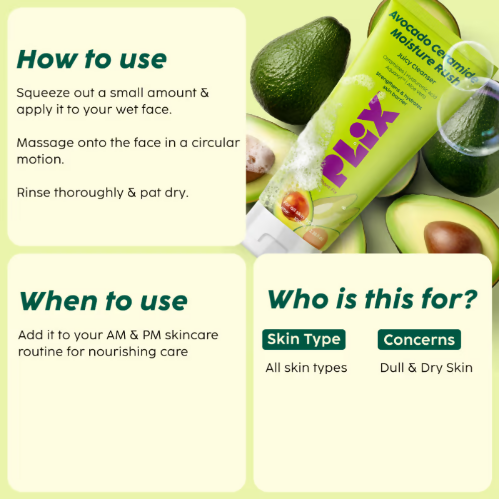 PLIX The Plant Fix Barrier Repair Combo Kit with Avocado Ceramide Moisture Rush Serum, Cleanser & Cream