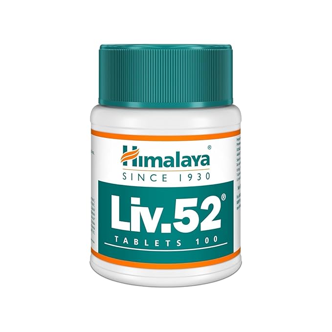 A white plastic bottle of Himalaya Liv.52 Tablets with a teal cap and a white label featuring the brand name and product name.