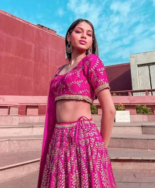 Aastha fashion Rani Pink Malai Satin Silk lehanga blouse Embroidered work - Prithvi Mart