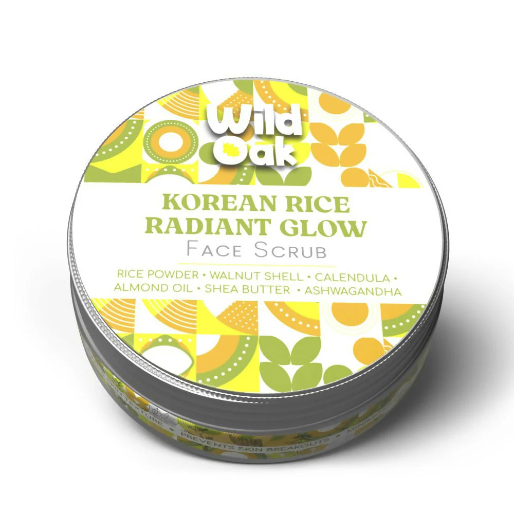 WildOak Korean Rice Face Scrub | Glass Skin & Brightens | Anti Aging & Anti Wrinkles | Calendula, Ashwagandha & Shea Butter | Hydrating & Moisturizing Face Scrub | 100 gm