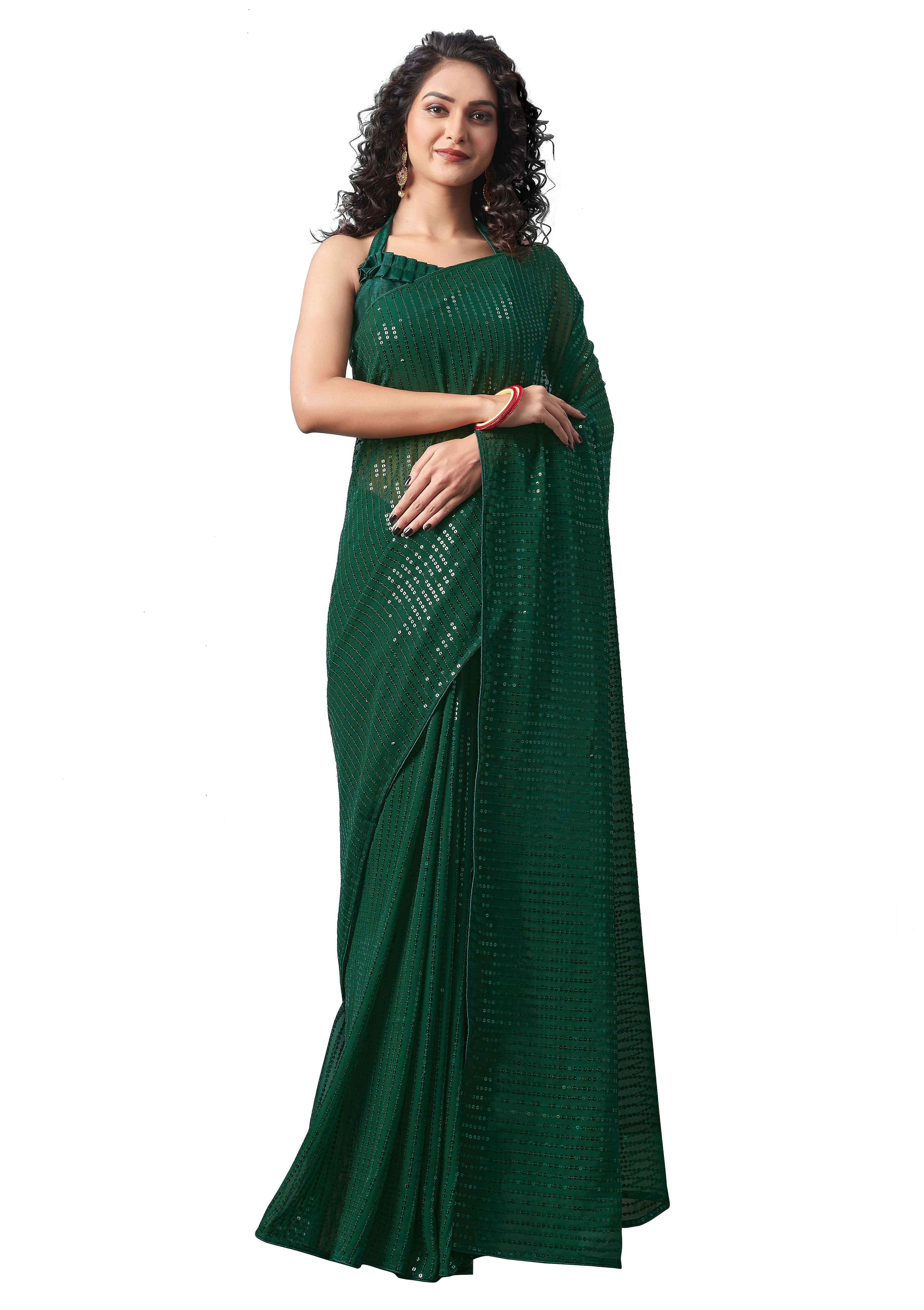 Aastha Green Heavy Georgette Satin Banglori Sequance Embroidery Work