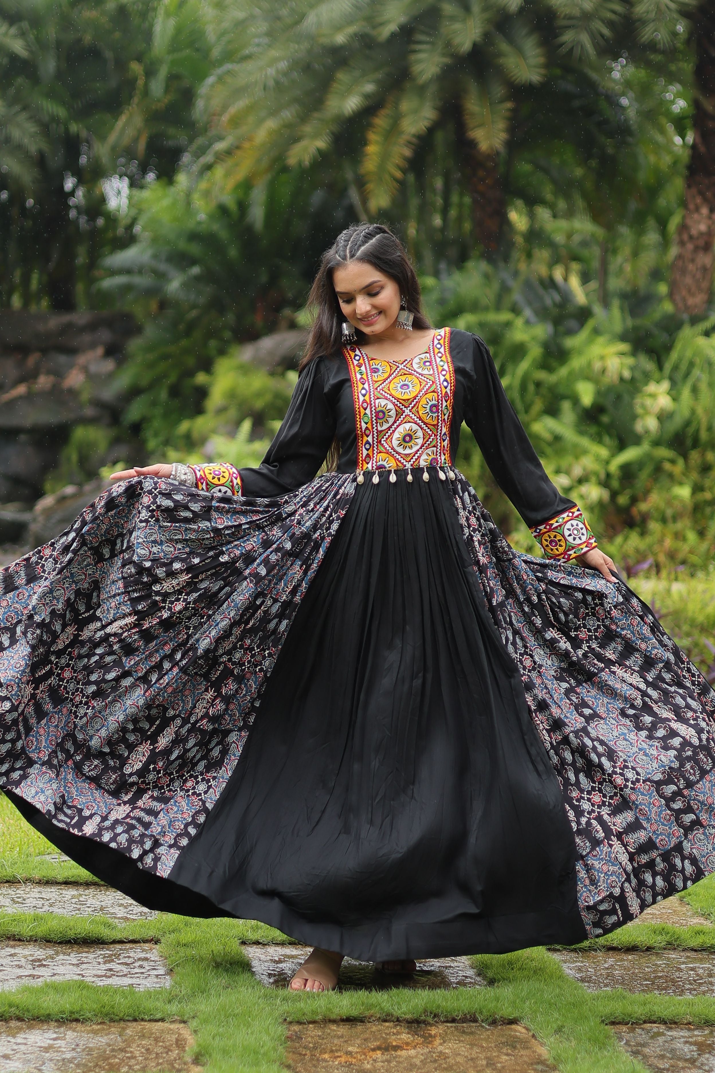 Aastha Black Cotton with Gown Kutchi Gamthi Work
