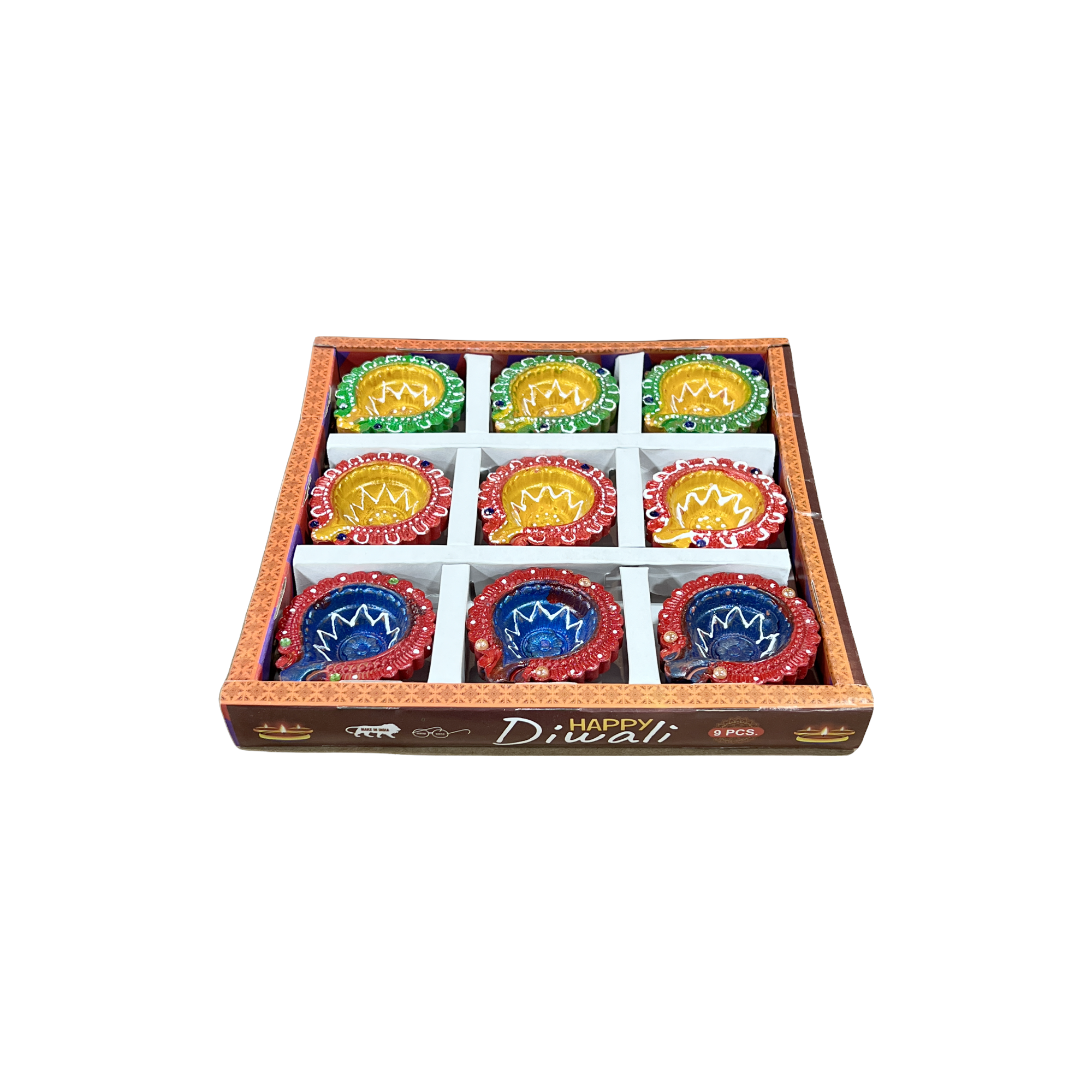 Colourful Round Diya - Set of 9