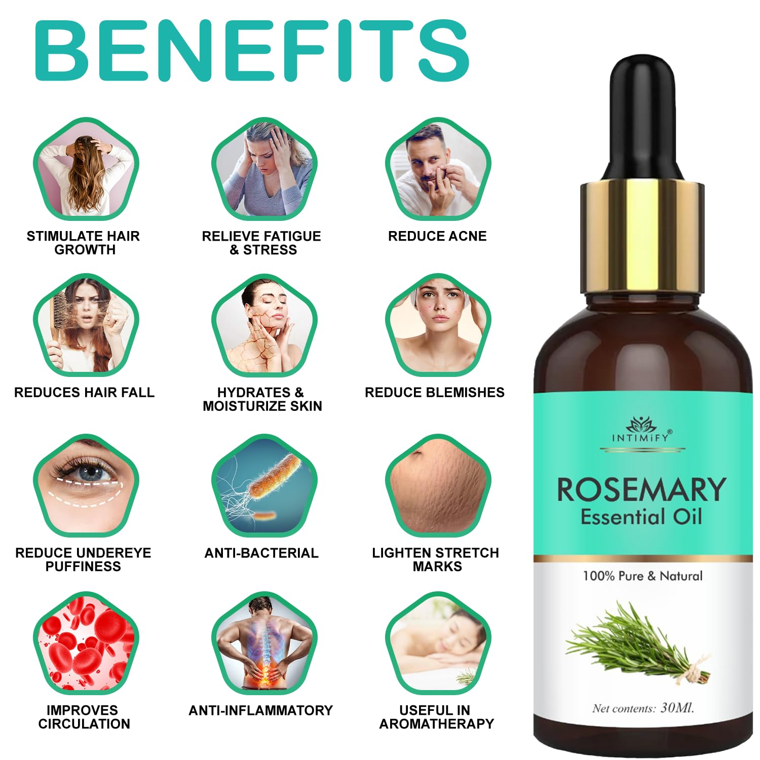 INTIMIFY Rosemary Essential Oil For Hair Growth for Women & Men