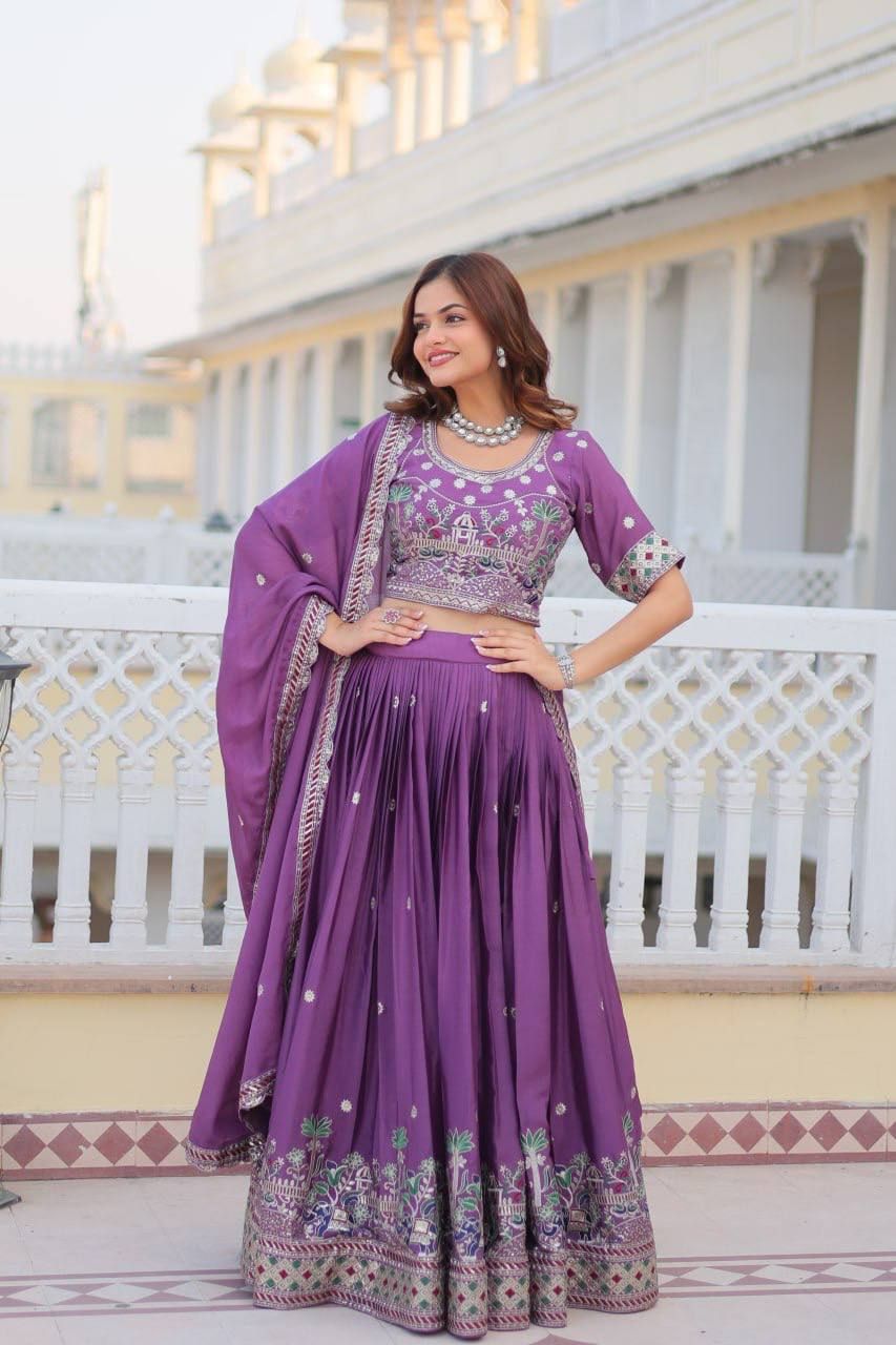Aastha fashion purple pure Chinon lehanga blouse Heavy embroidery Thared Work