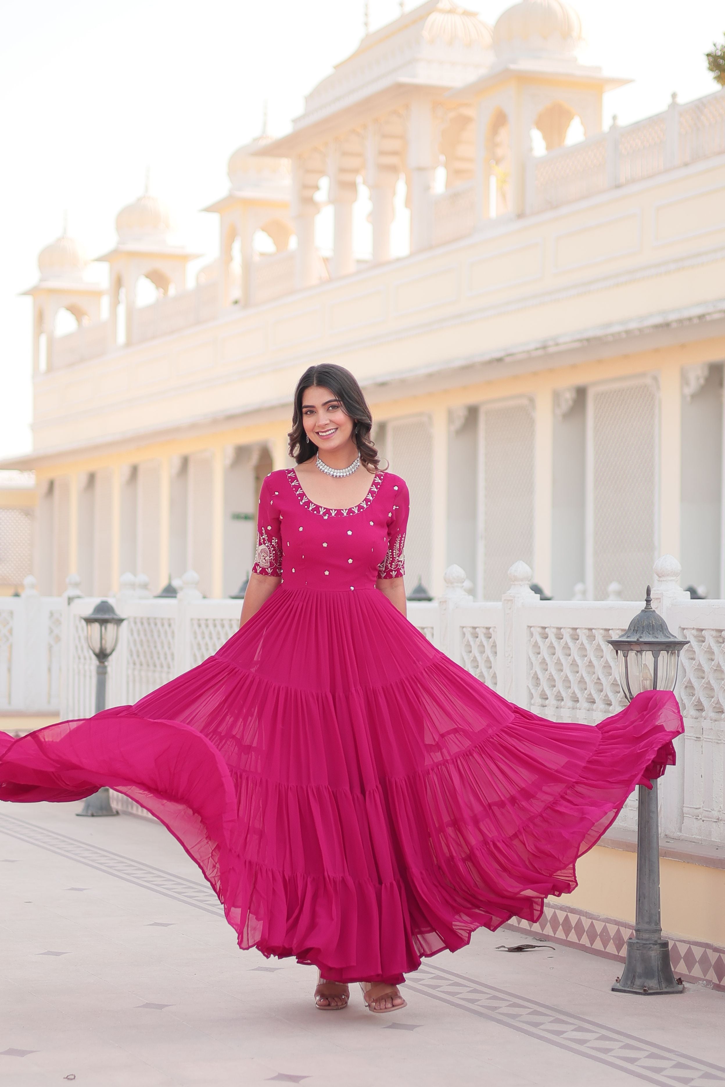 Aastha Magenta Faux Georgette with Embroidery Zari Sequins-work