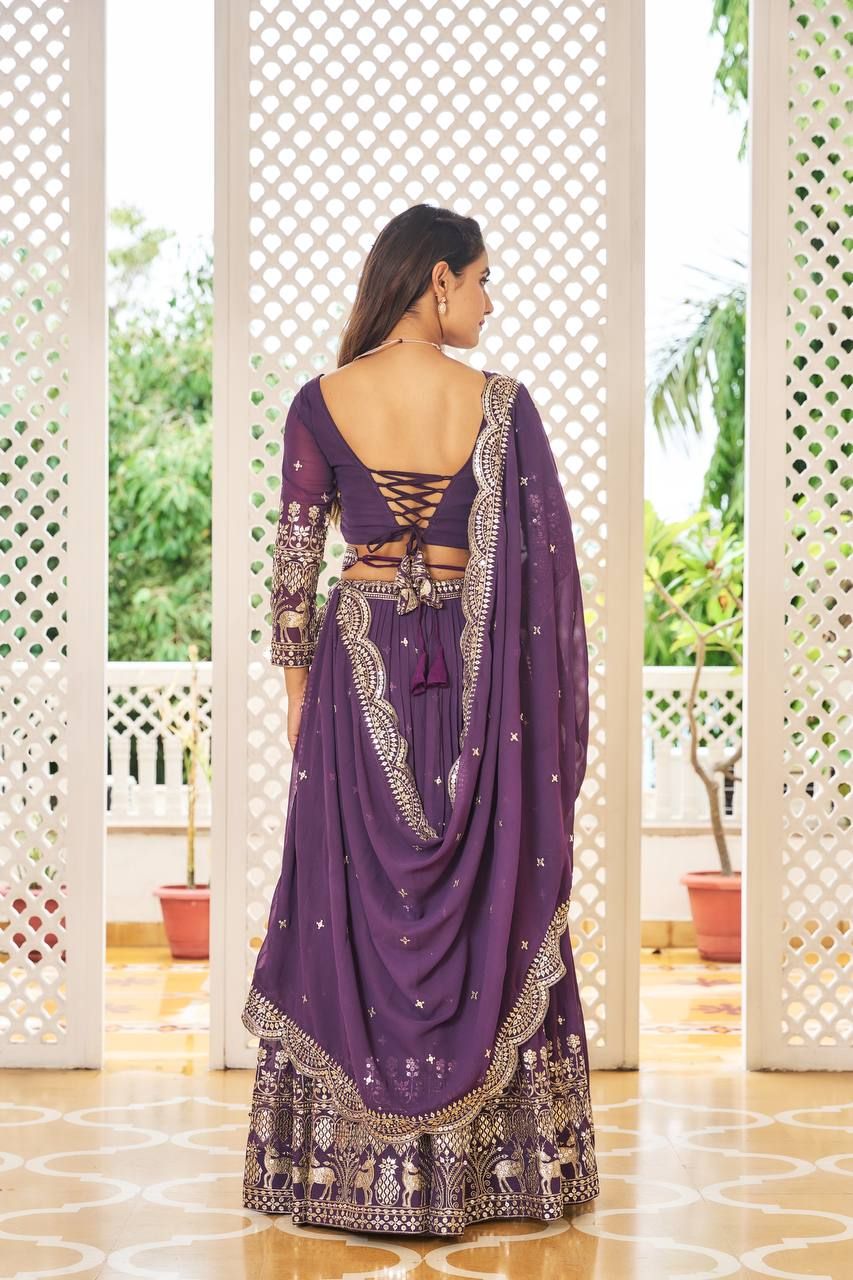 Aastha fashion Magenta Heavy Fox Georgette lehanga blouse fabric Embroidery 7mm Sequence Work with Belt