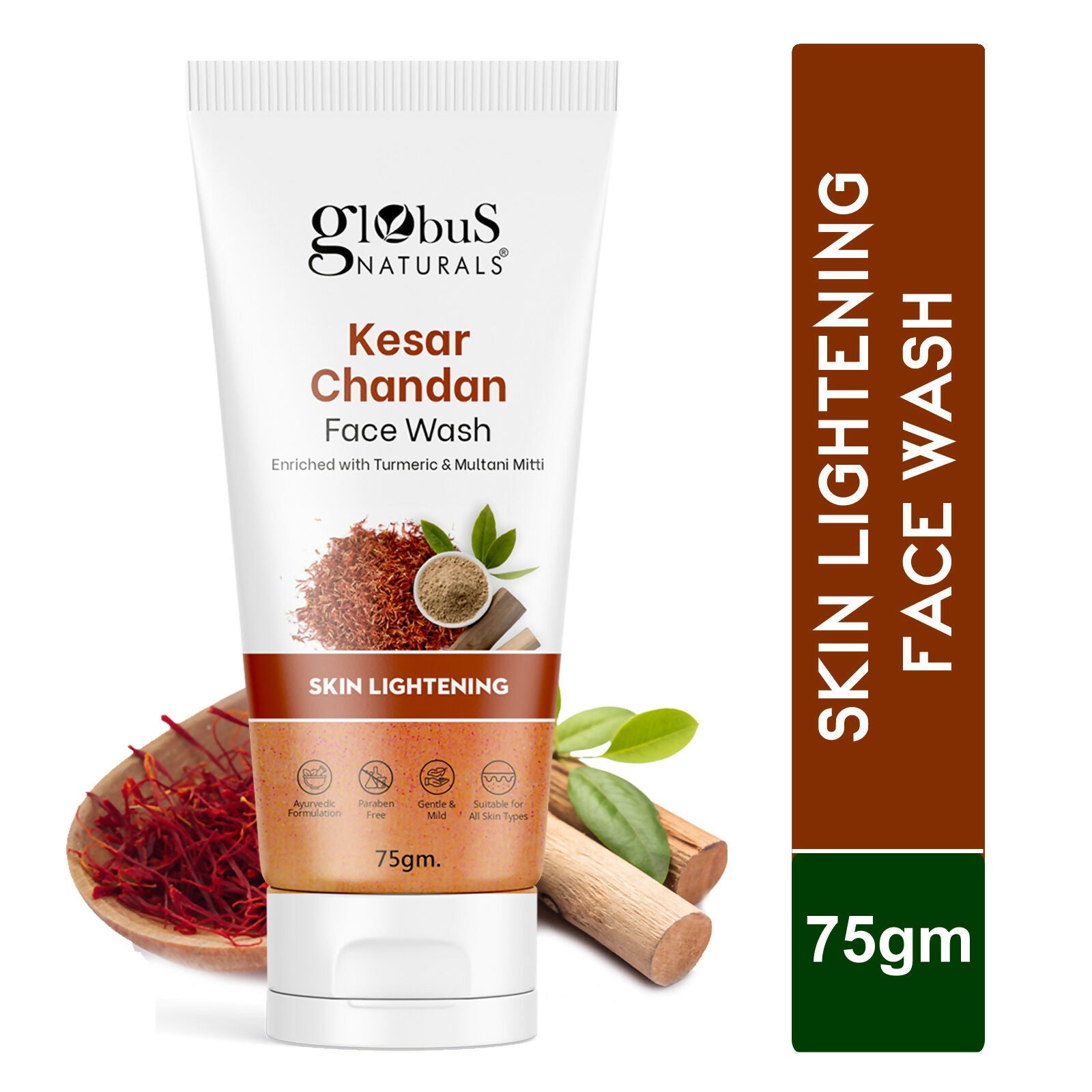 Globus Naturals Kesar Chandan Skin Lightening & Tan Removal Face wash, Suitable For All Skin Types