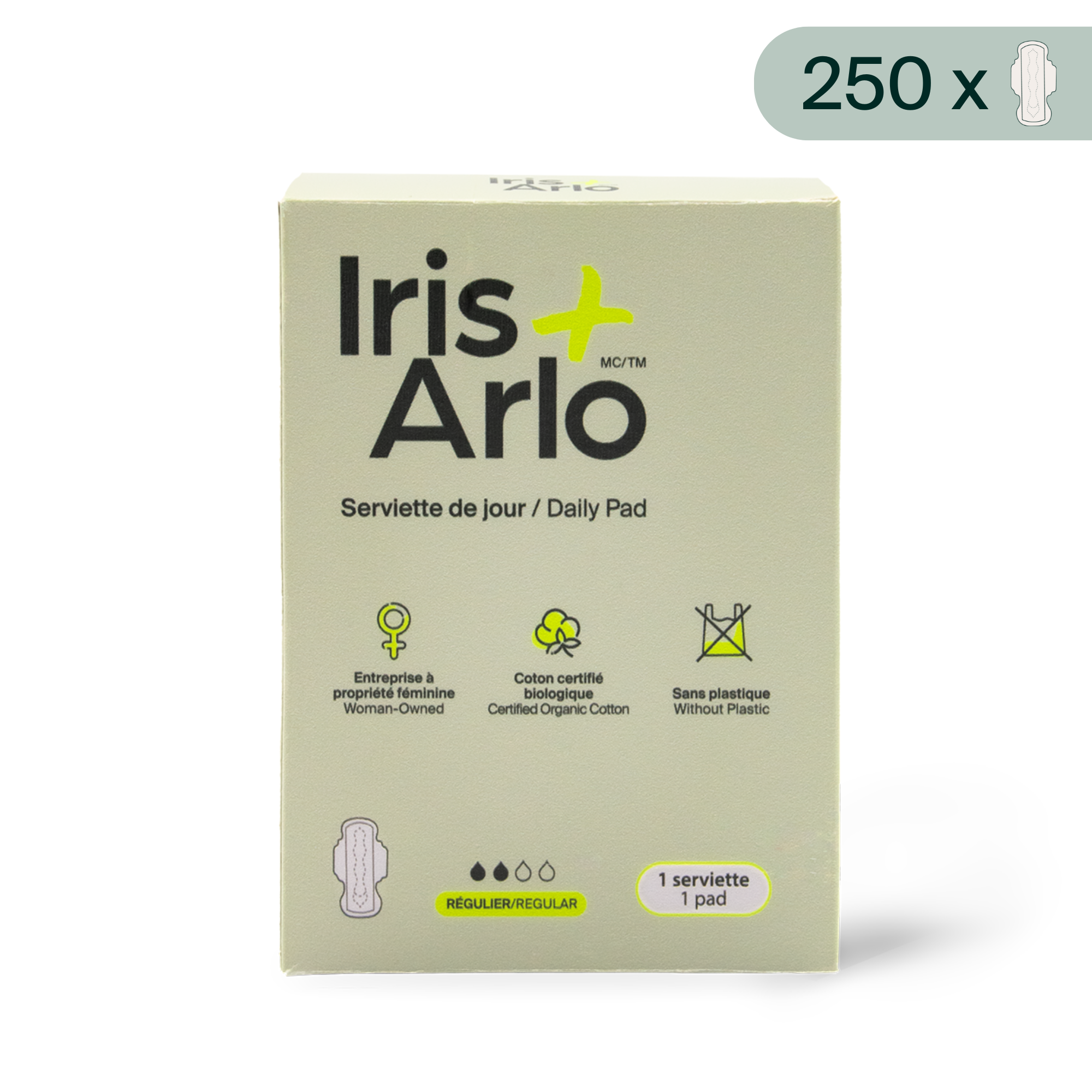 100% Organic Cotton Regular Pad Individual Box - Bulk (250)