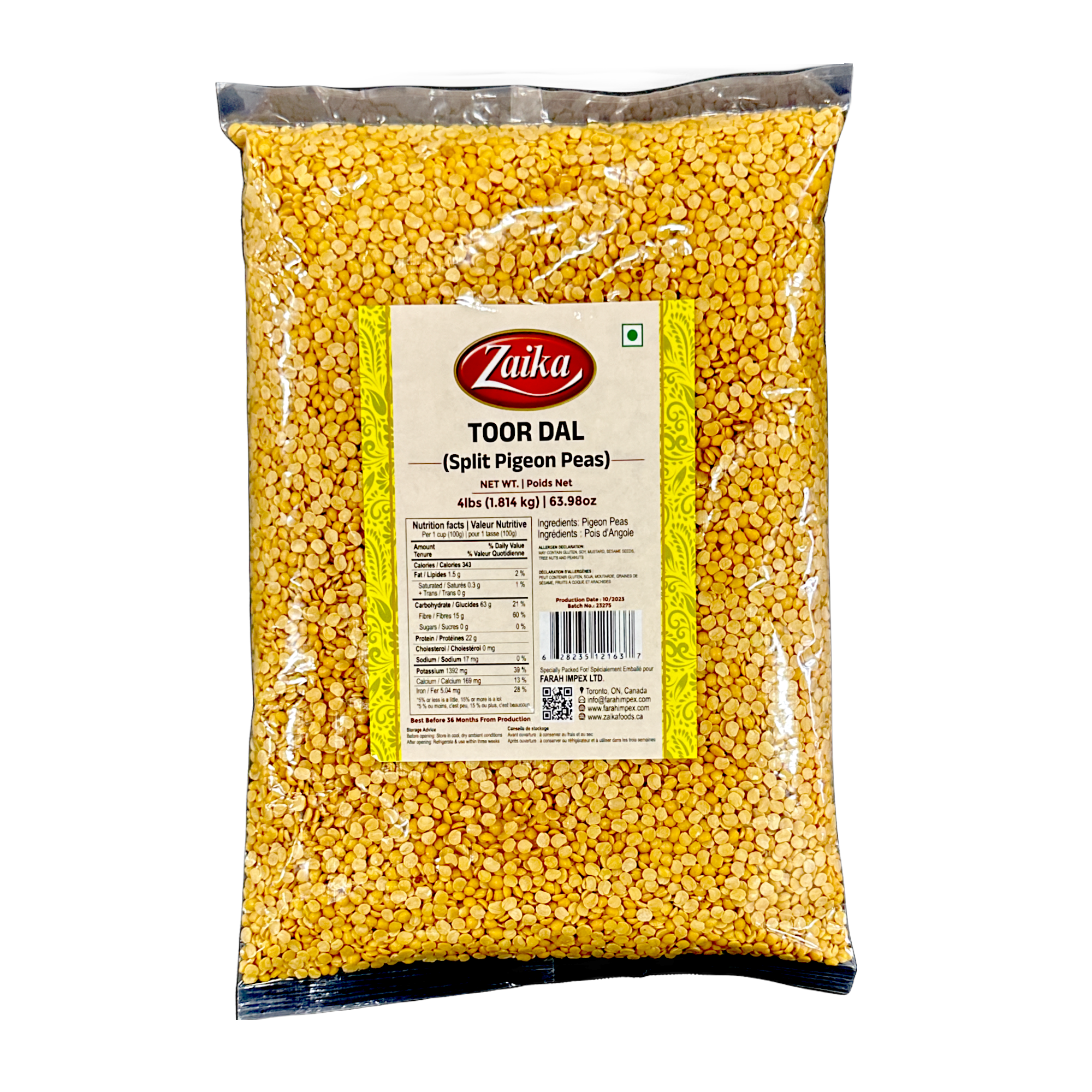 Zaika Toor Dal Dry 4Lb