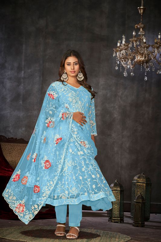 Aastha Sky Blue Dupatta with Net top fabric Crepe Bottom fabric