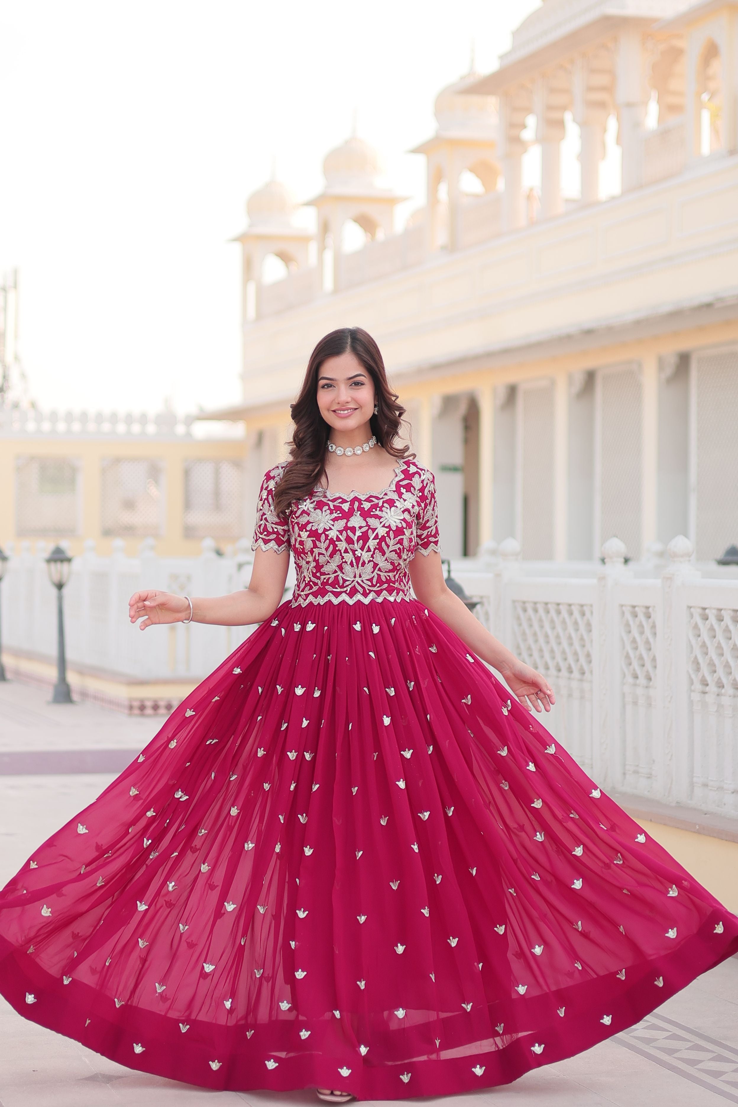 Aastha Pink Faux Blooming with Gown Embroidery Sequins Embroidered work