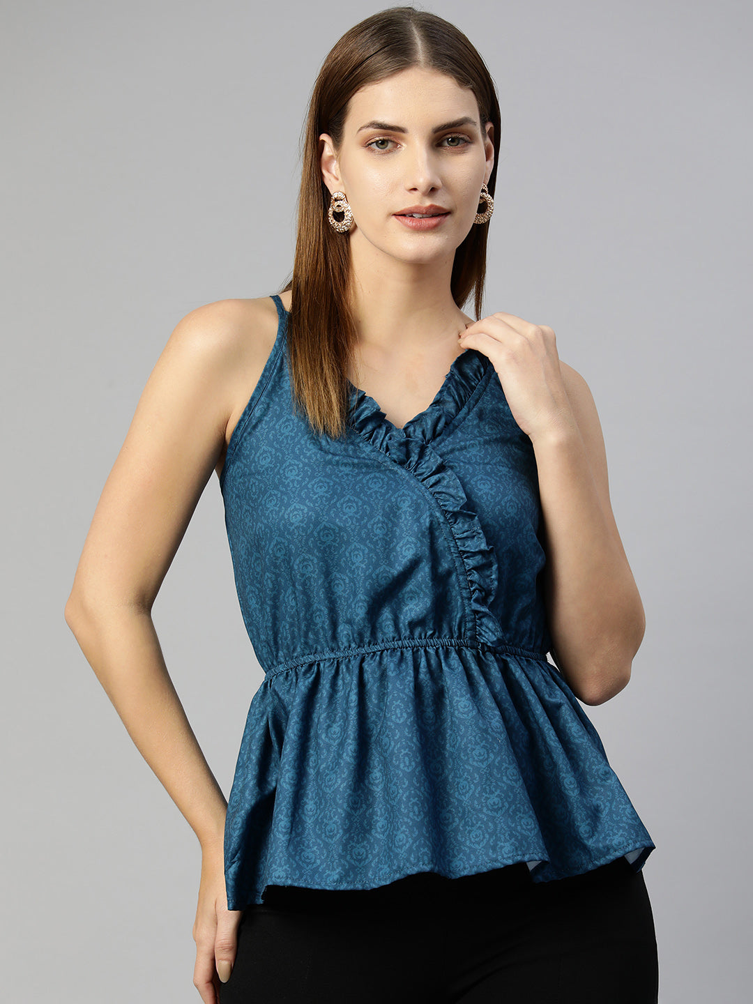 Women Printed crop top with frills