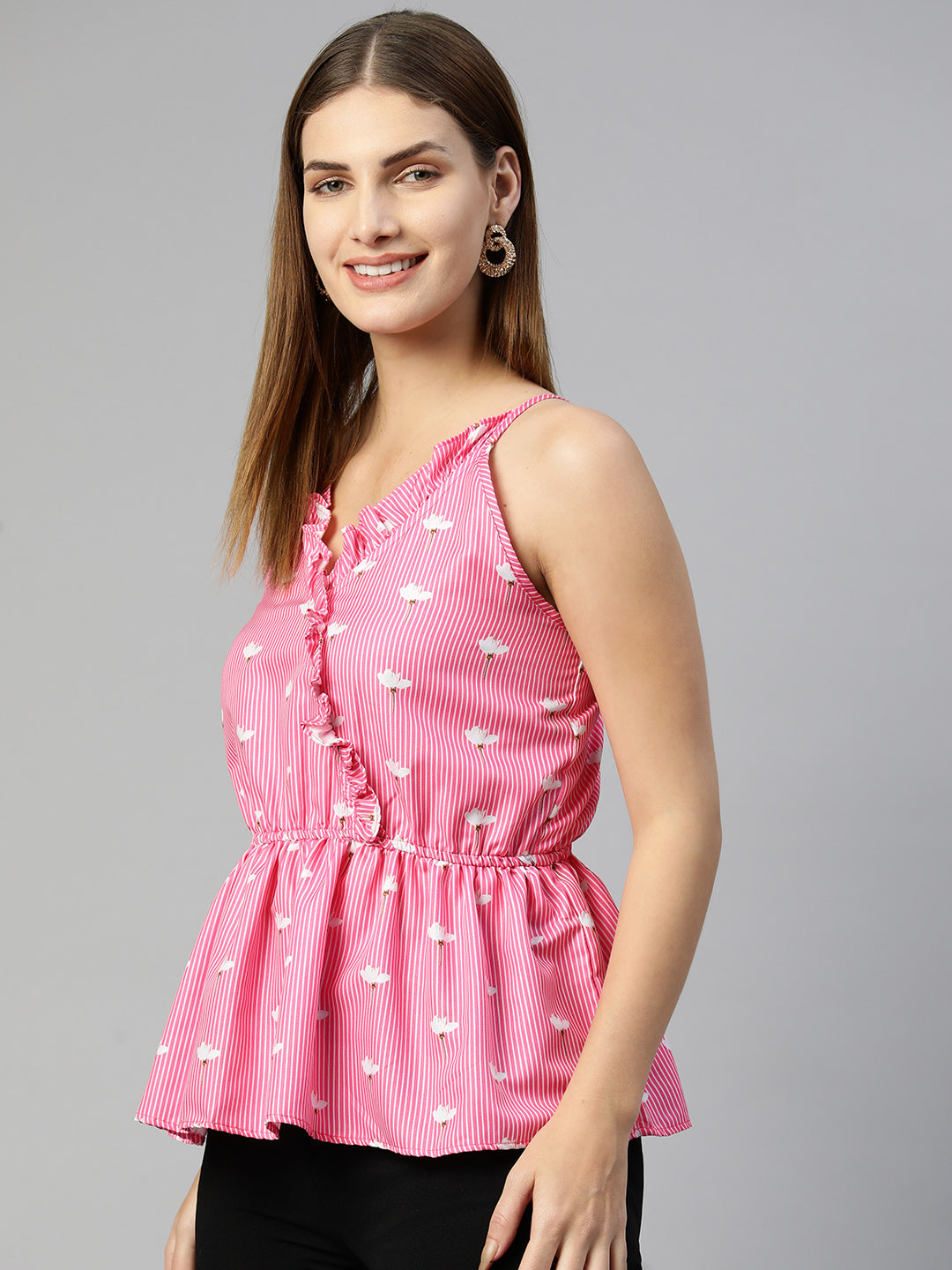 Women Printed crop top with frills