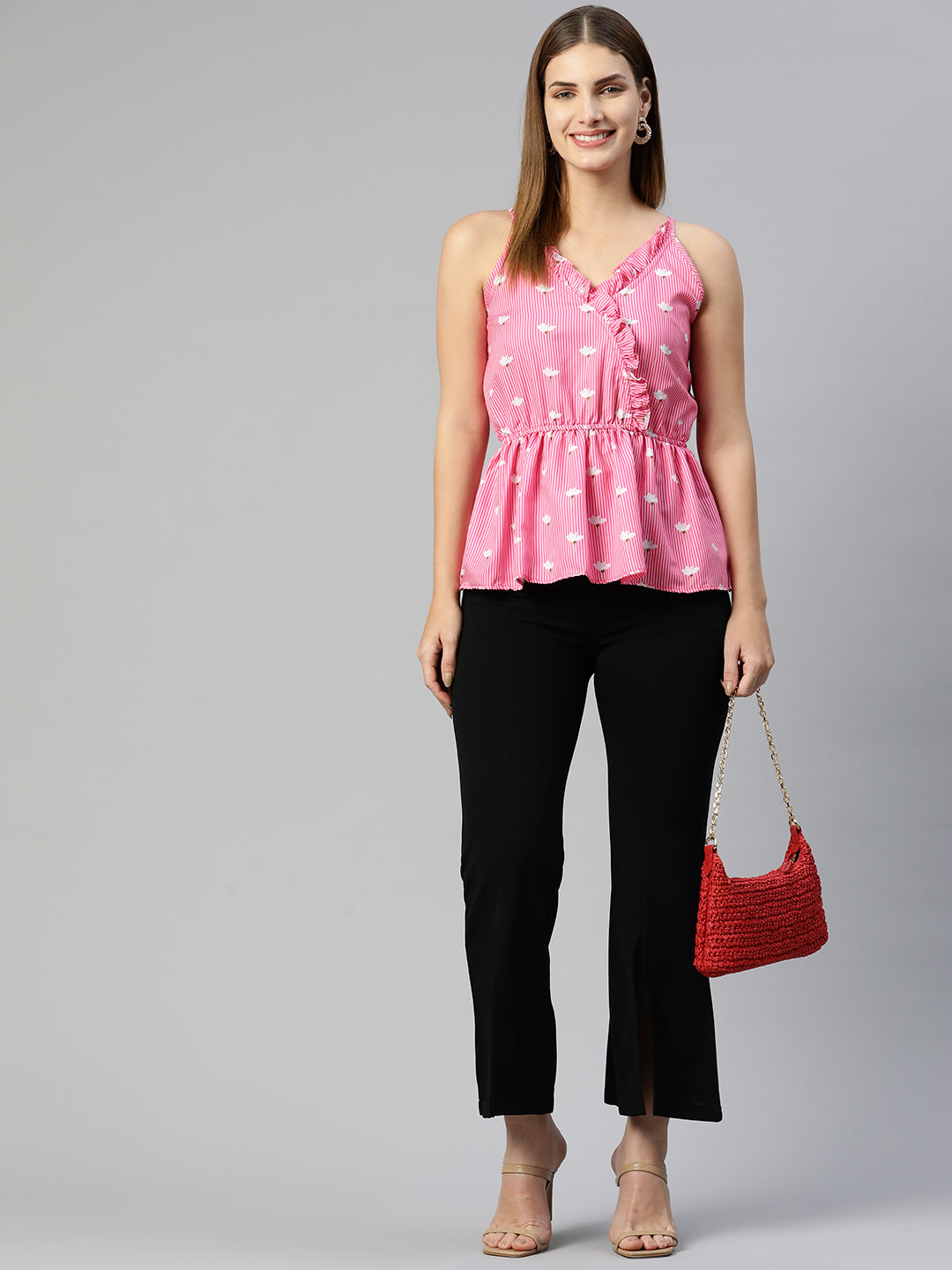 Women Printed crop top with frills