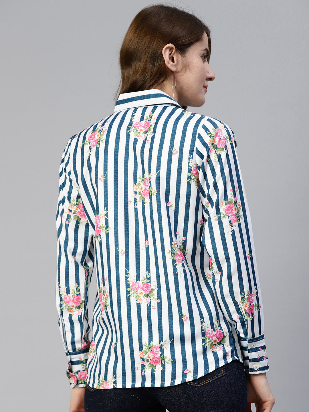 Women Striped Double Pocket Shirt Style Top