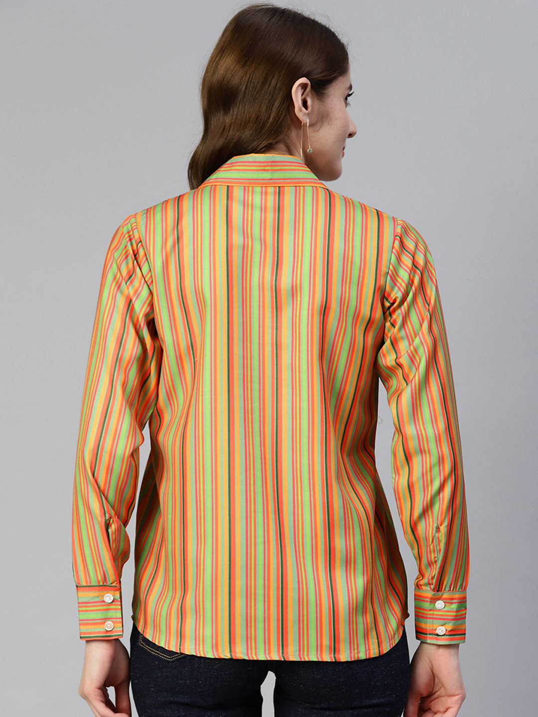 Women Striped Double Pocket Shirt Style Top