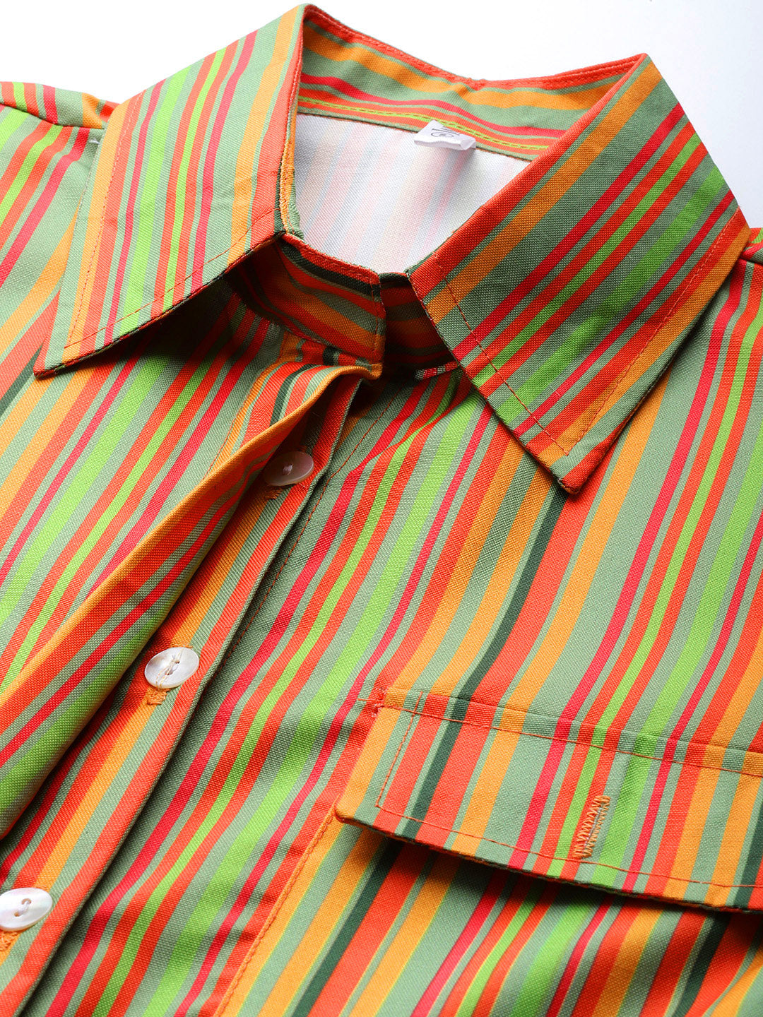 Women Striped Double Pocket Shirt Style Top