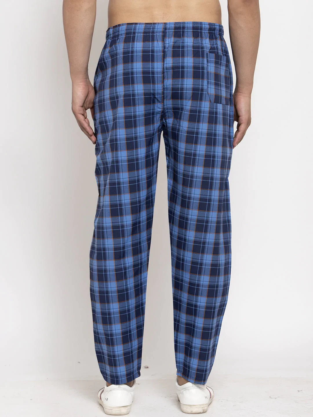 Jainish Men's Blue Checked Cotton Track Pants ( JOG 013Royal-Blue )