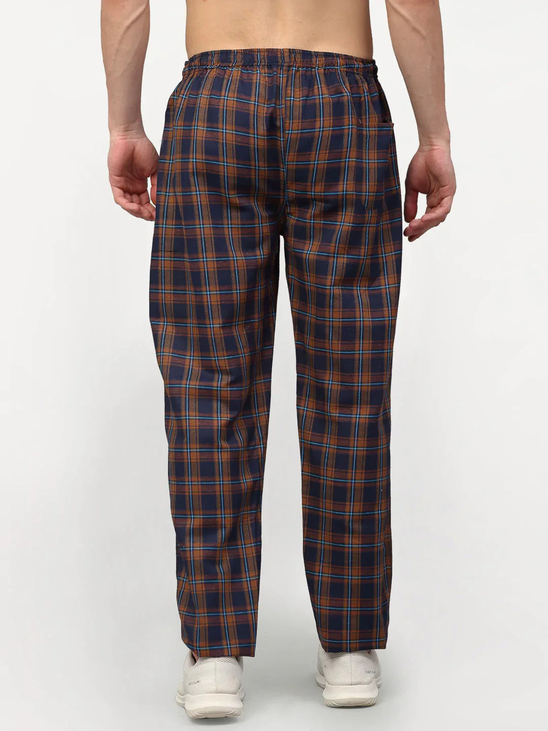 Jainish Men's Orange Cotton Checked Track Pants ( JOG 018Orange-Blue )