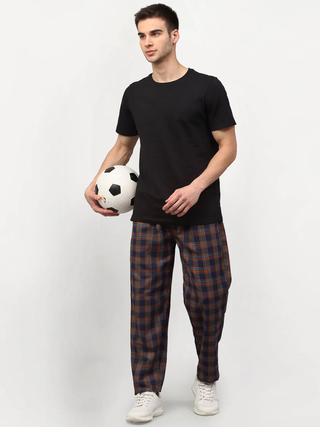 Jainish Men's Orange Cotton Checked Track Pants ( JOG 018Orange-Blue )