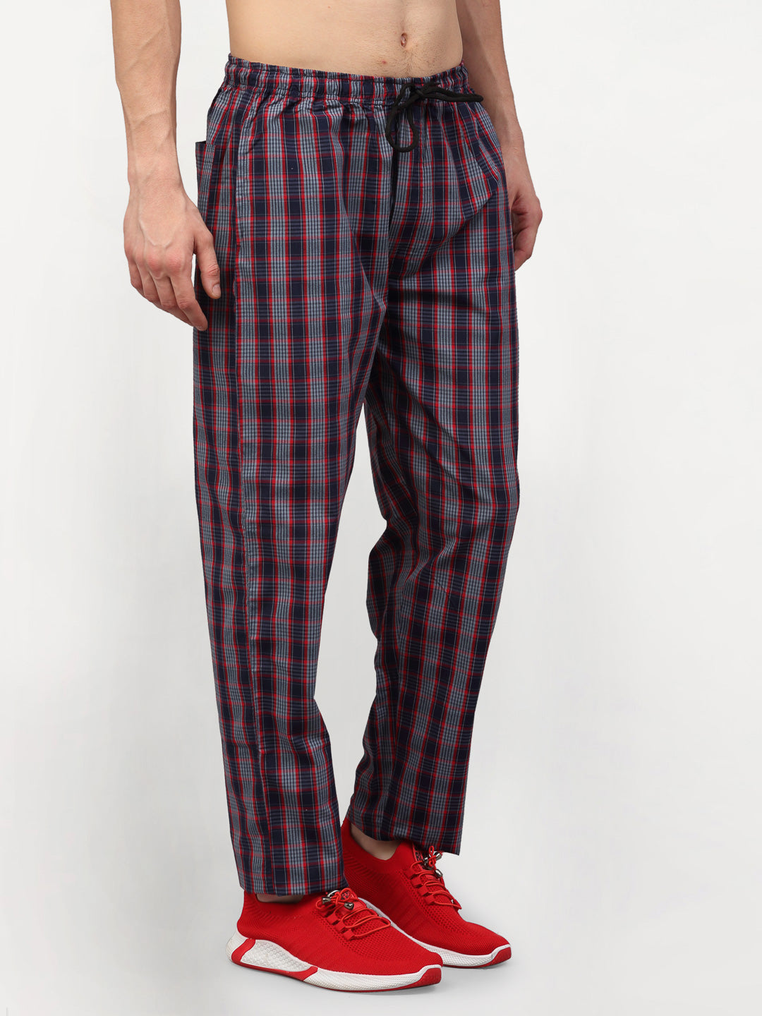 Indian Needle Men's Grey Cotton Checked Track Pants