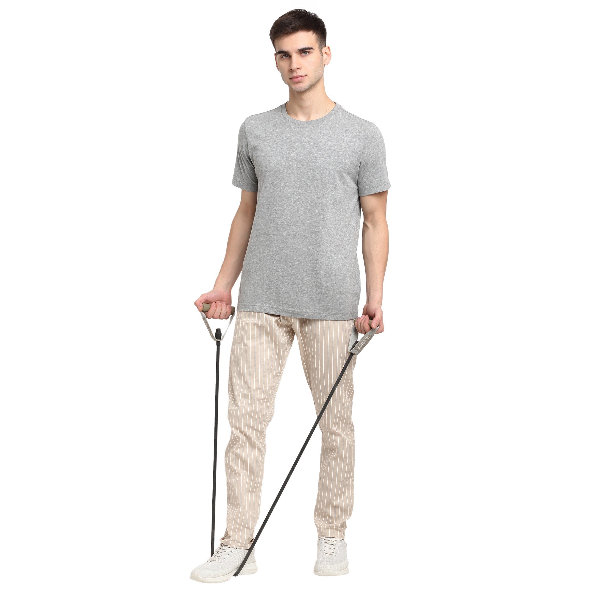 Indian Needle Men's Beige Cotton Striped Track Pants