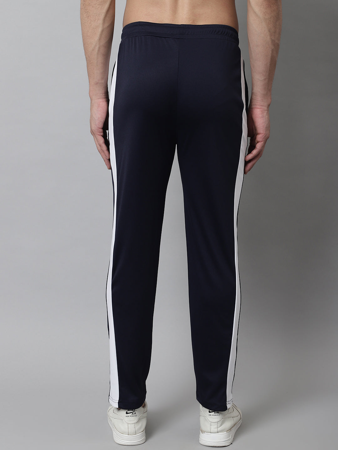 Men's Navy Blue and White Striped Streachable Lycra Trackpants