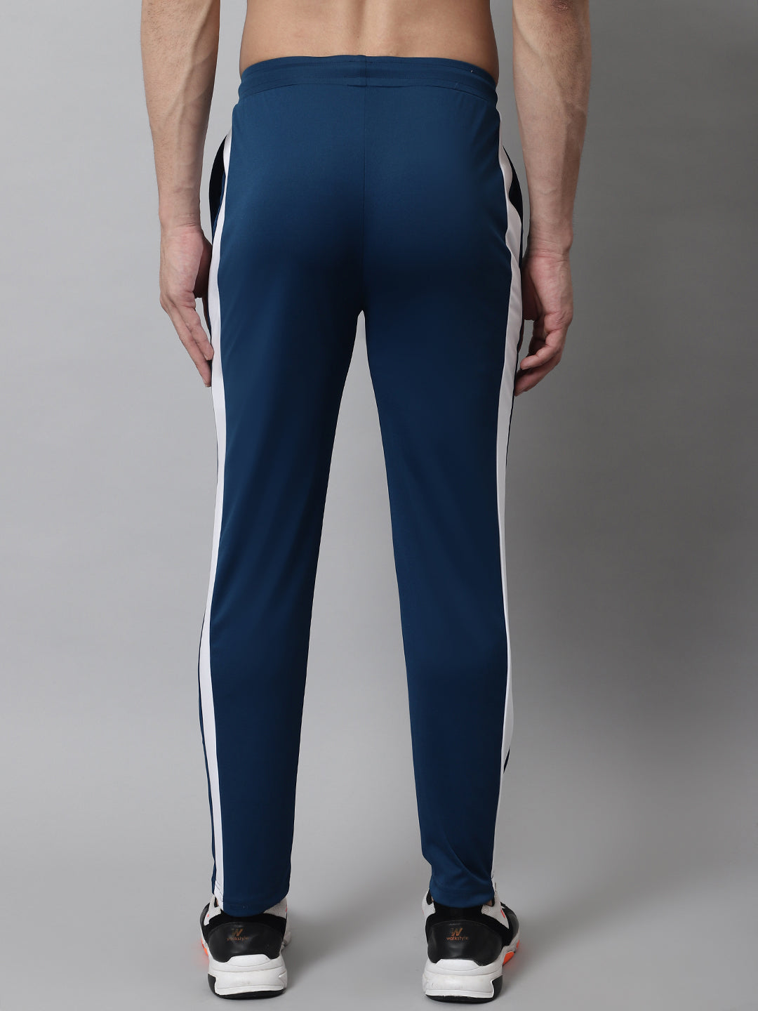 Men's Peacock Blue and White Striped Streachable Lycra Trackpants