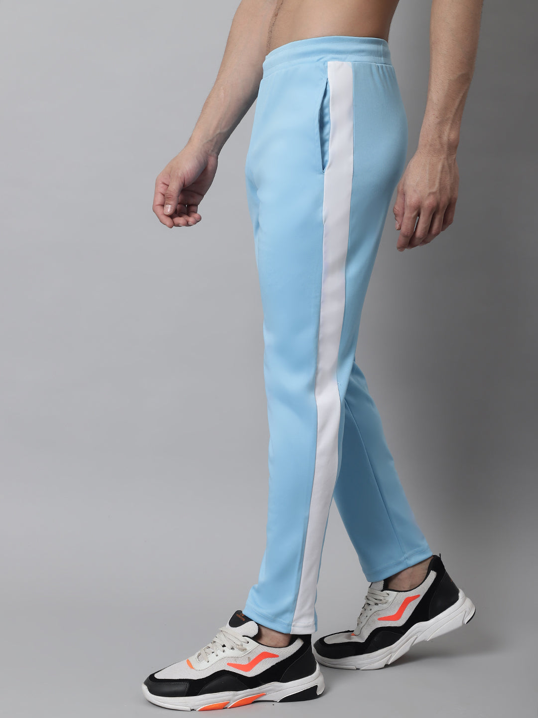 Men's Sky Blue and White Striped Streachable Lycra Trackpants