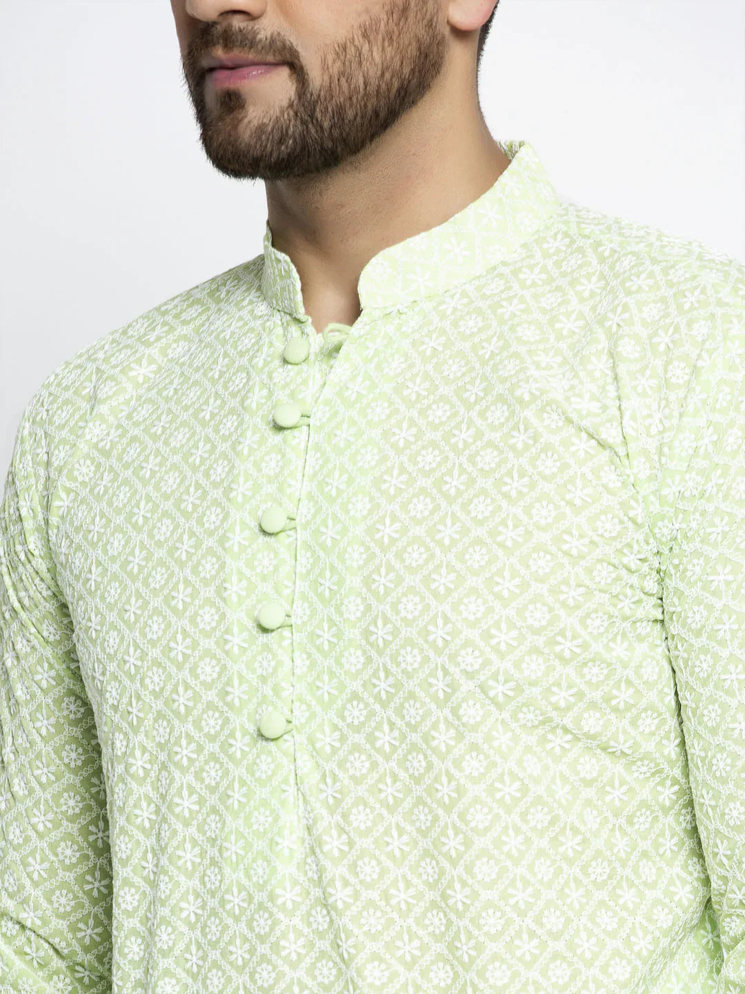 Jompers Men's Dark-Green Embroidered Kurta Payjama Sets ( JOKP 626 Dark-Green )