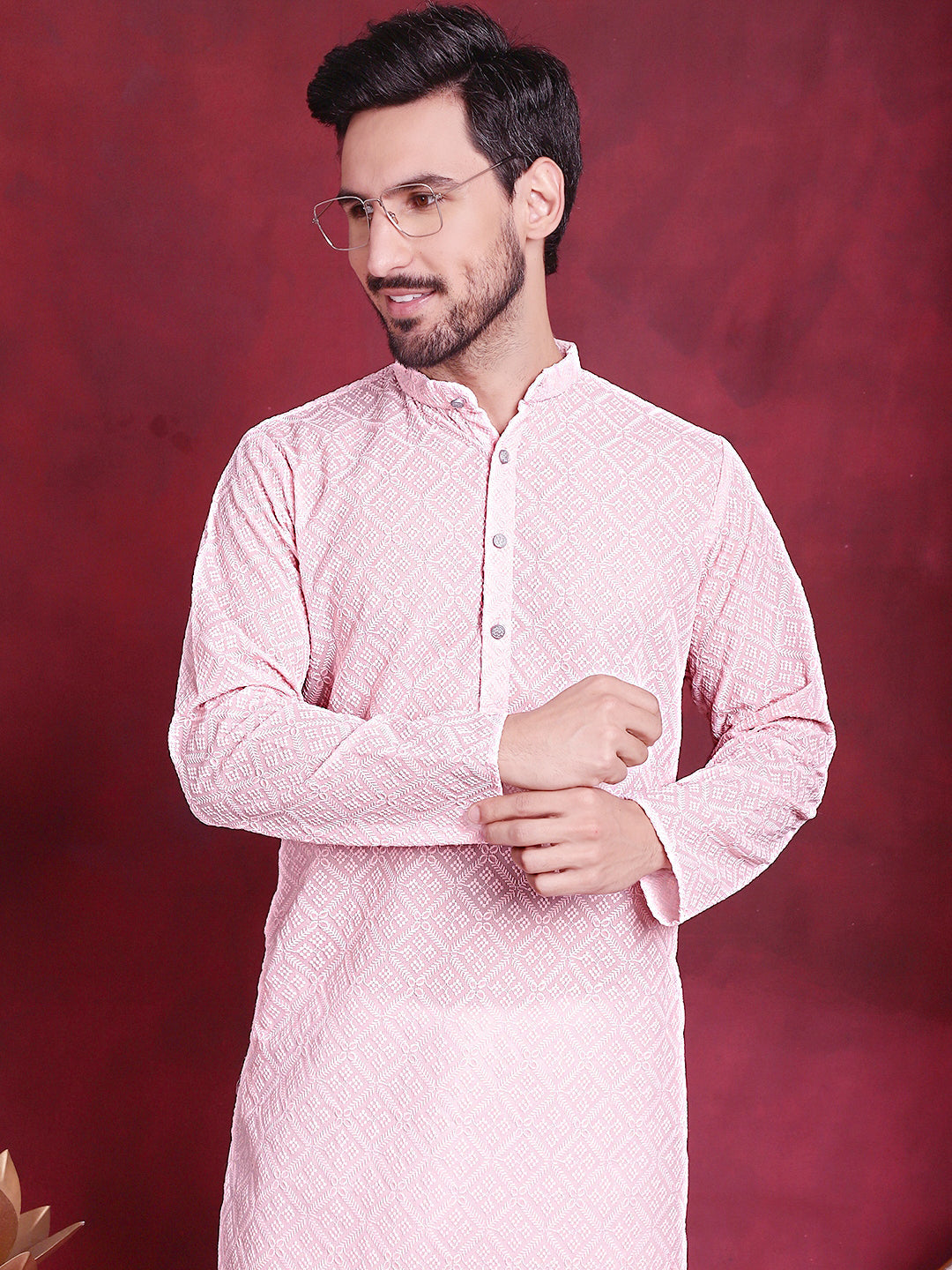 Chikankari Embroidered Kurta with Pyjama ( JOKP 5017 Pink )