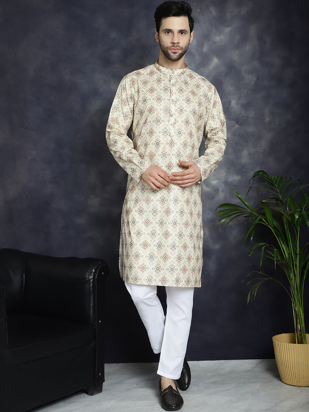 Golden Foil Printed Kurta with Pyjama ( JOKP P 5036Golden )