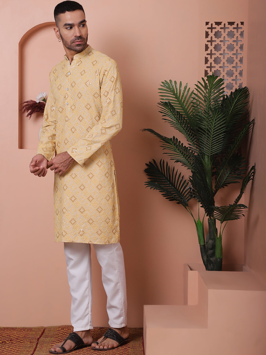 Men's Sequins and Embroidered Kurta with Pyjama