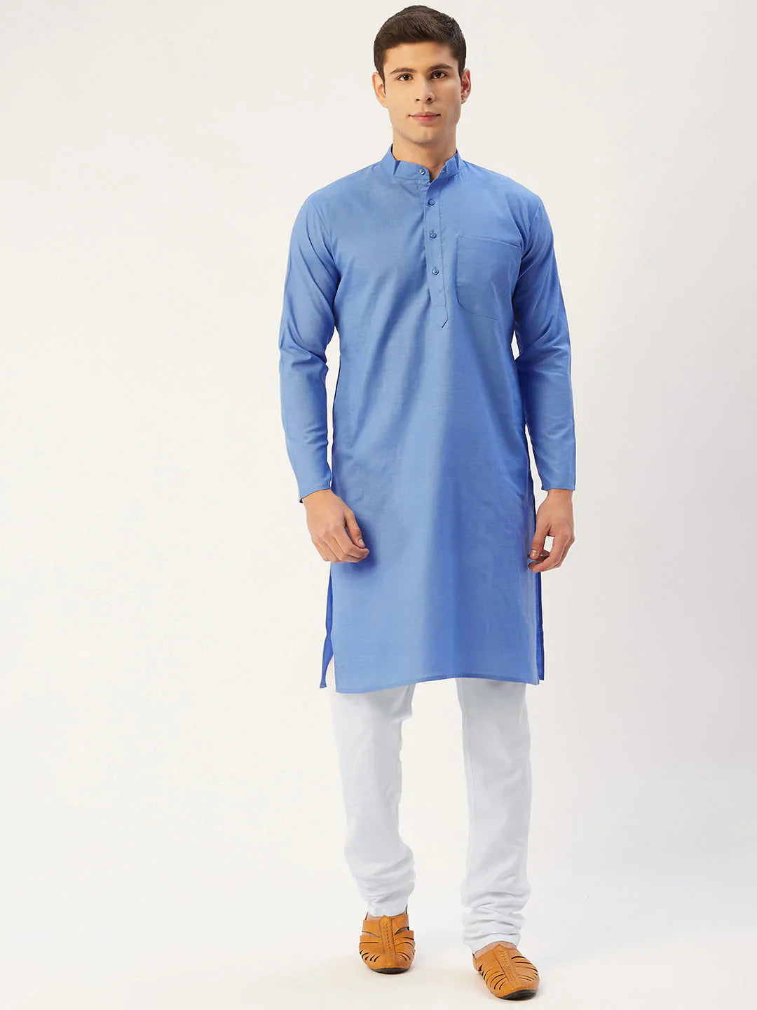 Jompers Men's Blue Cotton Solid Kurta Only ( KO 611 Blue )