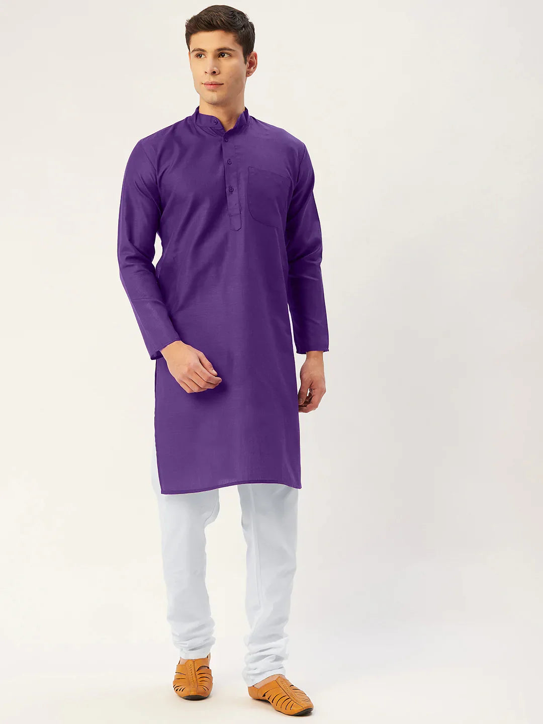 Jompers Men's Purple Cotton Solid Kurta Pyjama ( JOKP 611 Purple )