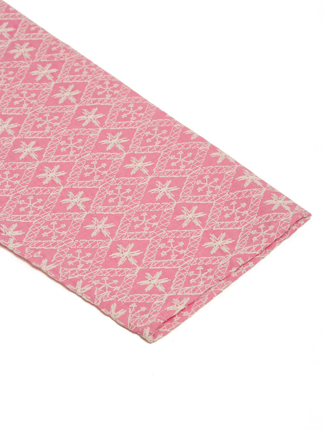 Men's Pink & White Embroidered Straight Kurta Pyjama Set ( JOKP 626 Pink )
