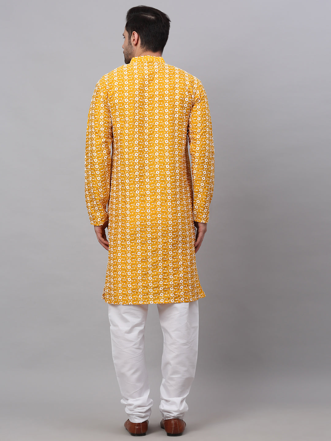 Jompers Men Mustard Embroidered Kurta with Pyjamas ( JOKP 633Mustard )