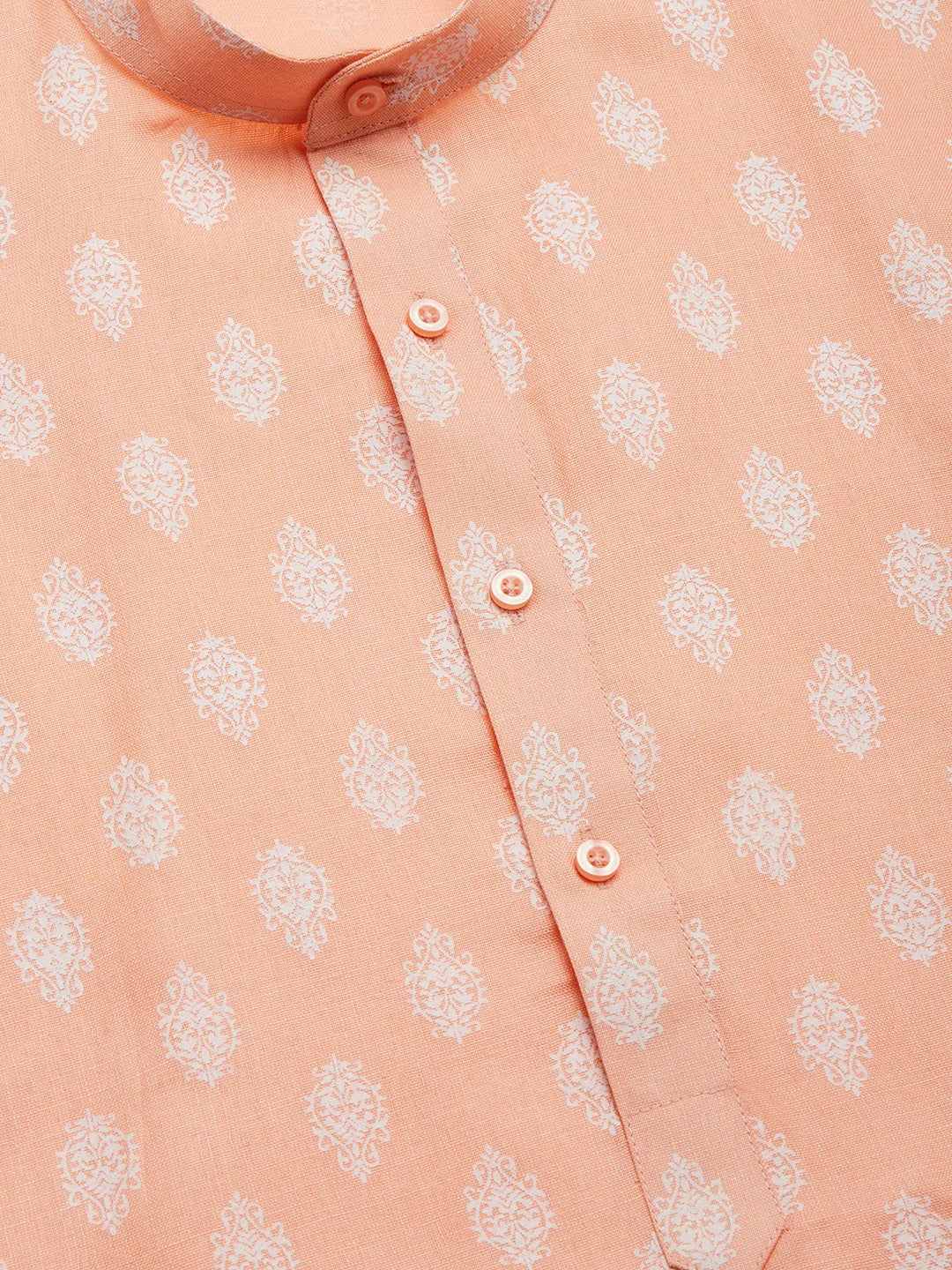 Jompers Men's Peach Cotton Floral printed kurta Only( KO 650 Peach )