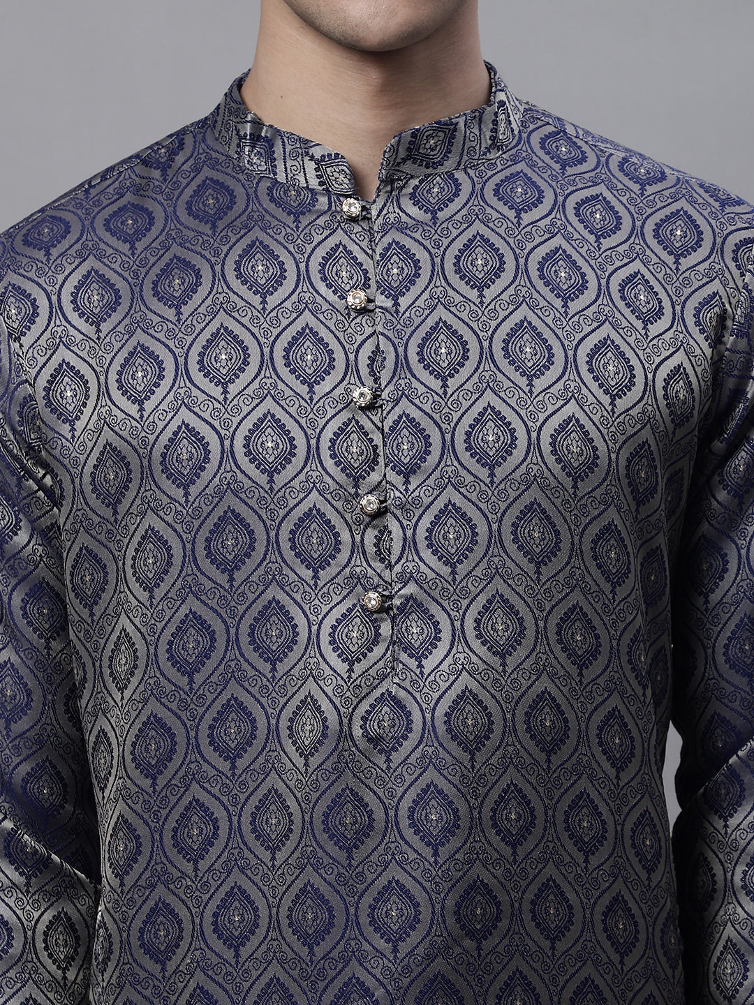 Men Ethnic Navy Blue Woven Design Kurta with Pyjamas