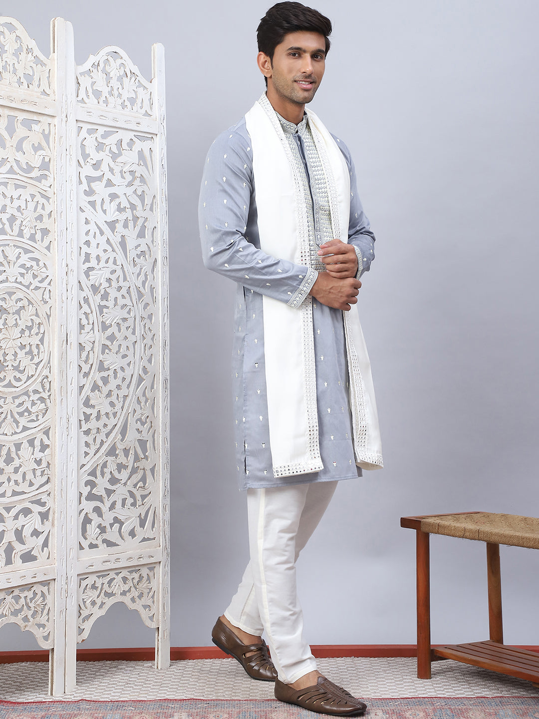 Sequins Embroidered Kurta Pyjama With Dupatta Set